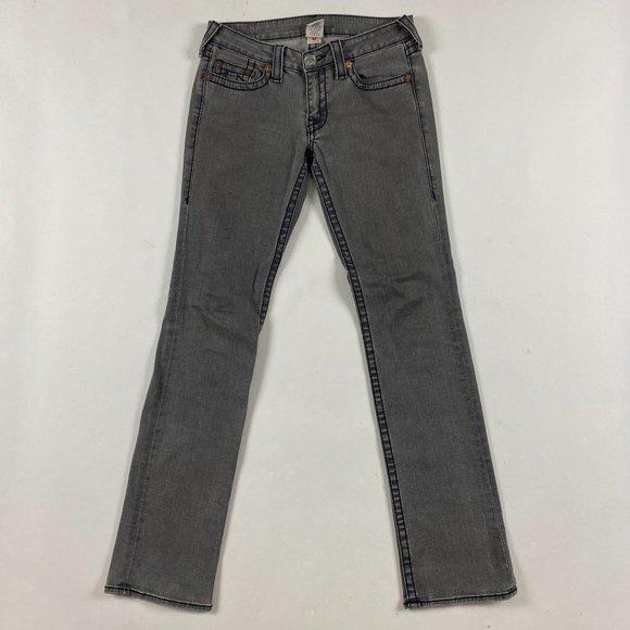 True Religion Johnny Big T Jeans Womens Size 30 x 34 Gray Black Stretch - Picture 1 of 16